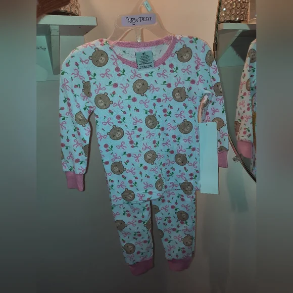 Pink Bear Print Kids Two Piece Pj Set - Picture 4 of 5